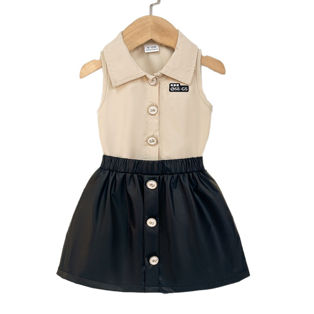 Baby clothing kids set children outfit apricot sleeveless tops+black