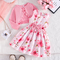 spring/autumn collection: girls' colorful suspender dress + solid color cardigan - new fashionable and elegant baby outfit