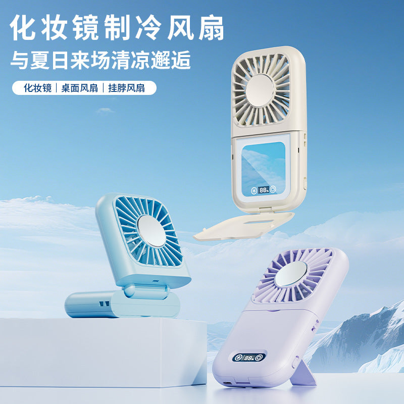 Hanging neck handheld fan foldable portable usb charging fan desktop stand outdoor makeup mirror small fan wholesale