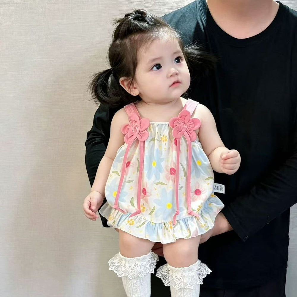 Summer lightweight chic & cute versatile dress - new sweet style baby girl floral suspender romper dress