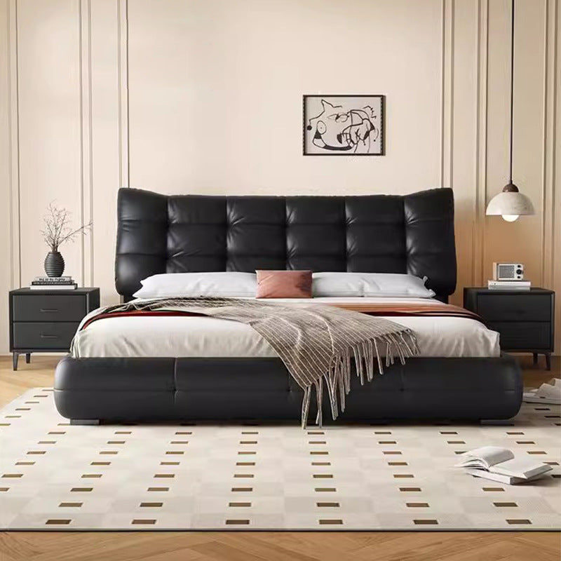 Italian normcore first-layer cowhide genuine leather bed modern casual large apartment master bedroom 1.8m double wedding bed