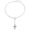 European and american cross-border fashion long tassel cross pendant faux pearl necklace women's minimalist earrings accessories