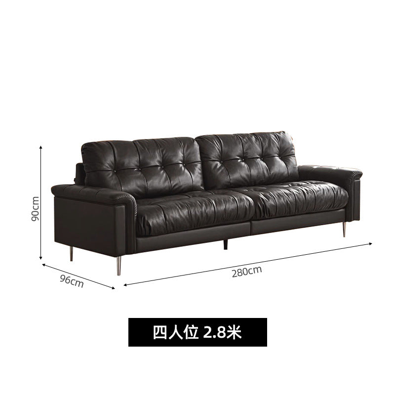 Retro black leather sofa, medieval style living room, small apartment, down designer straight row three-slot nebula sofa