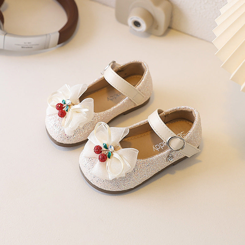 Ready-to-ship girls' leather shoes: korean style, kids' patent leather princess shoes, fashionable studded bowknot flats, performance shoes