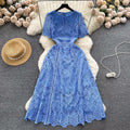 Niche styleretroclassy round neck lotus leaf sleeve lacedress female summernew arrivalslimming lookeleganceelegance long skirt