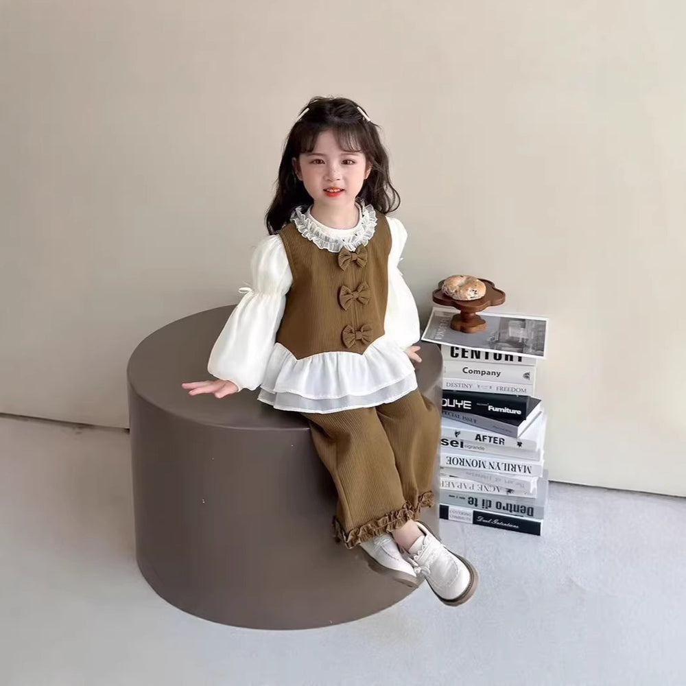 【dropshipping】girls' autumn outfit  new style kids' chic and fashionable vest baby children's clothing set three-piece set for girls