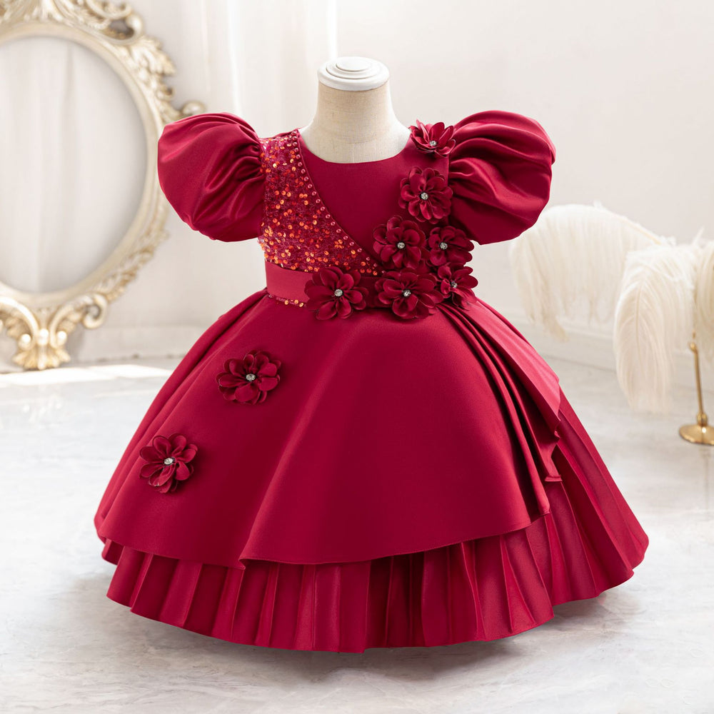 New in stock sequin floral kids' dress - princess style runway dress for girls