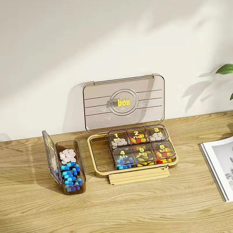 Medicine box, portable portable medicine dispensing box seven days a week, three meals a day dispenser, large-capacity tablet storage box