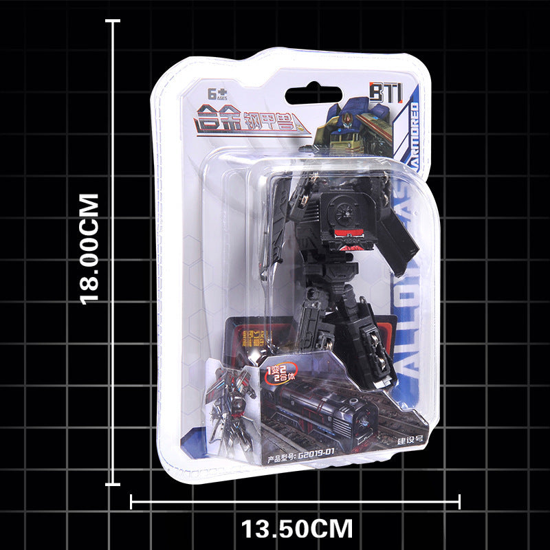 Kids puzzle mini robot toy boy retro moving train combined deformation dinosaur engineering vehicle steel armor beast