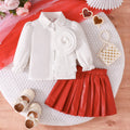 cross-border exclusive: new autumn collection - girls' long-sleeved blouse with floral design + pu leather skirt - hot-selling bestseller