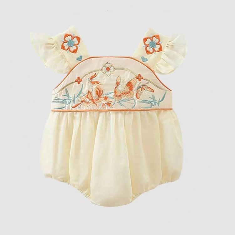 Newborn baby summer romper with flutter sleeves - stylish and trendy bodysuit for 100-day celebration and crawling