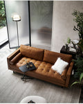 Retro oil wax full genuine leather sofa first layer cowhide casual small apartment straight row three-person slot scandinavian style american style living room