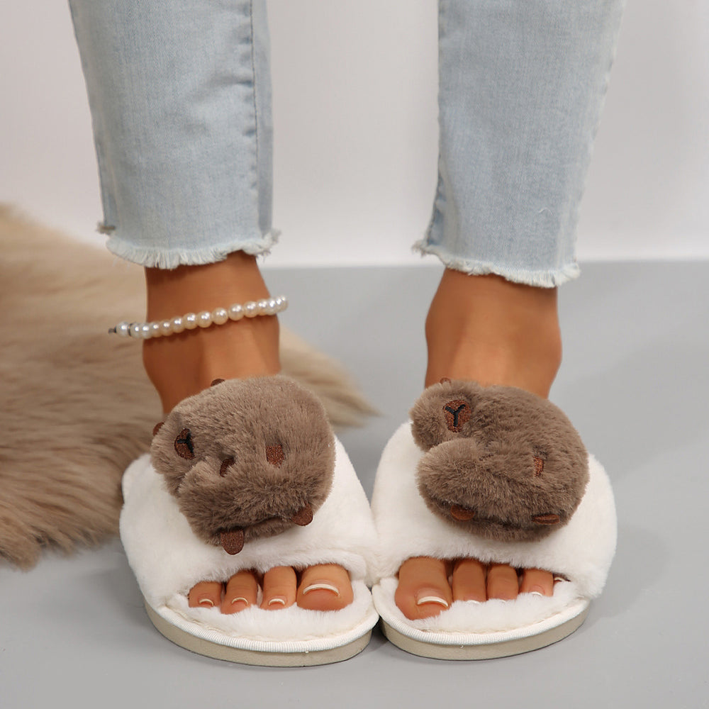 Capybara plus size slippers - new autumn/winter 2025 collection - women's cute cartoon indoor/outdoor one-strap cotton slippers
