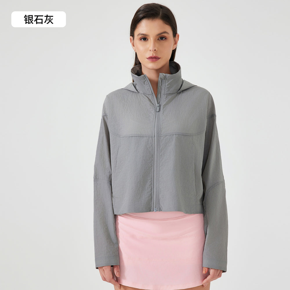 Summer short hidden hood windbreaker women's waterproof lightweight quick-dry breathable outdoor sports jacket d25006