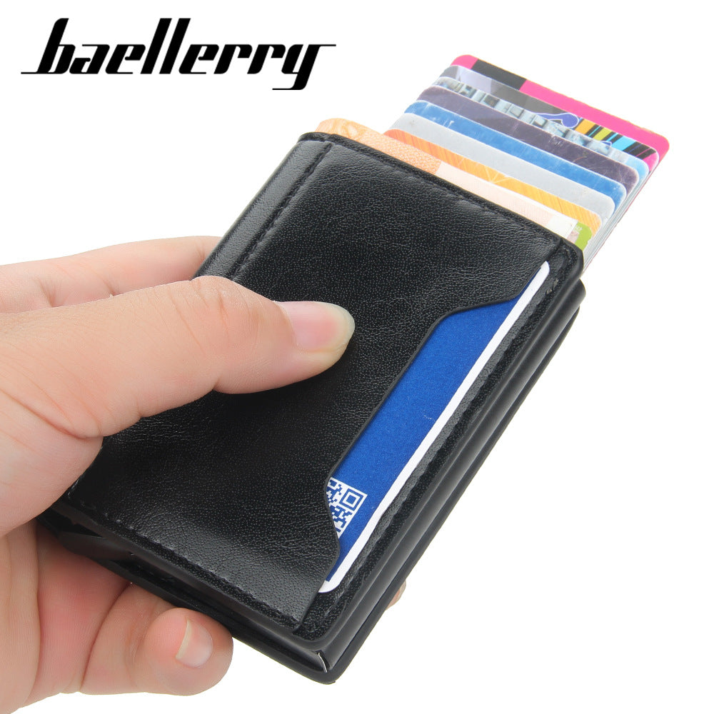 Baellerry men's short card bag RFID card clip multi-card position automatic elastic card anti-magnetic and anti-theft aluminum box card sleeve
