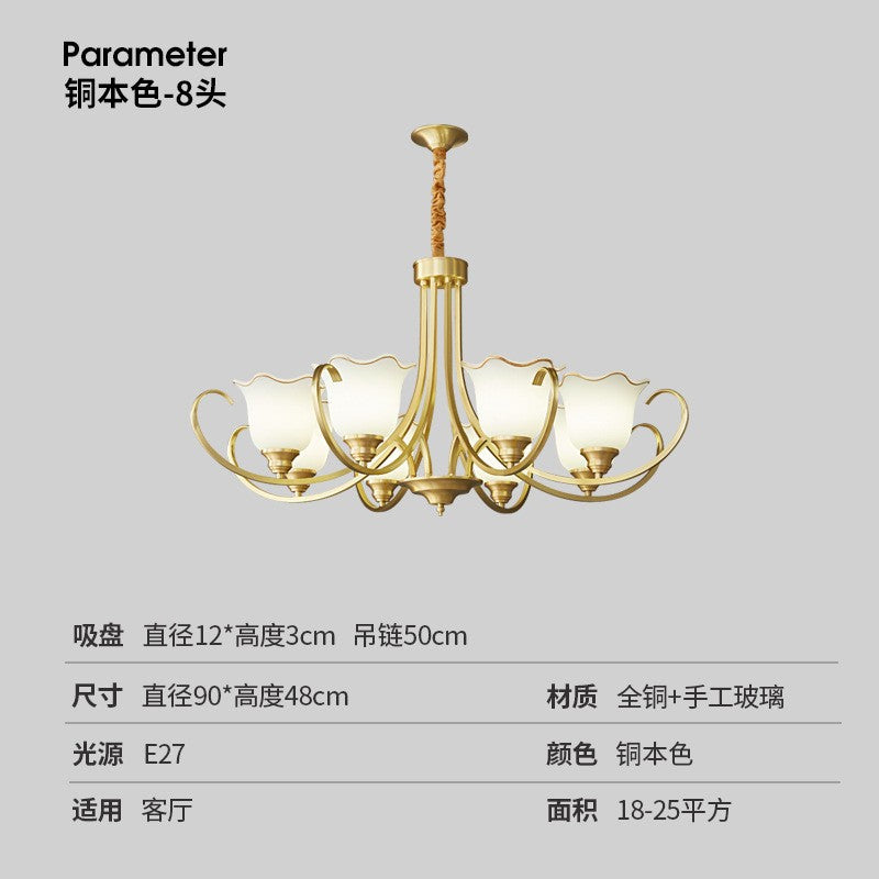 American all-copper chandelier living room dining room bedroom light luxury European copper lamps modern simple Nordic atmospheric lighting