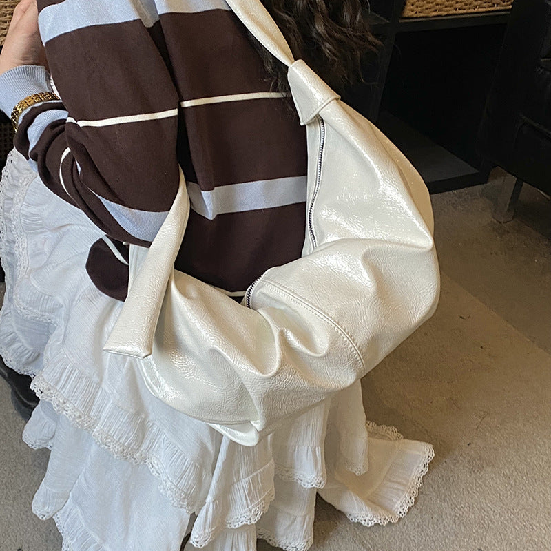 Retro pleated dumpling bag korean niche style oil wax leather satchel bag new arrival hot selling women's bag shoulder underarm bag