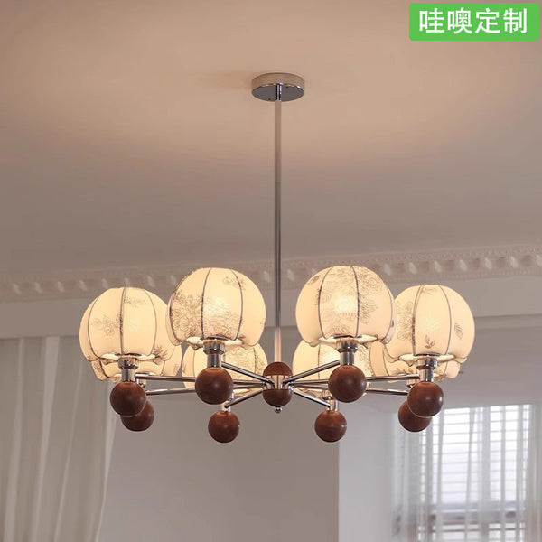 [Wow] American retro chandelier antique pattern chandelier Nanyang fabric walnut study restaurant light