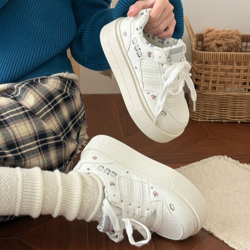 Thick soleheight increasingwhite shoes women's korean style all-match skirt shoes 2026new arrival student bread shoes casual sneakers