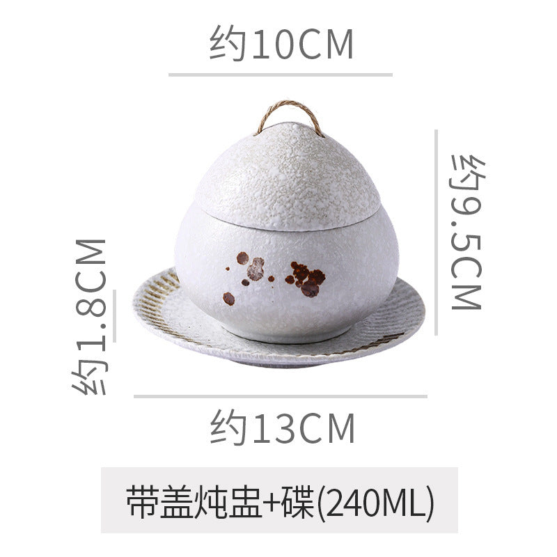 Japanese retro steamed egg cup, one-person soup cup, ceramic tableware, dessert bowl, bird's nest supplement, covered bowl, one-person stew cup