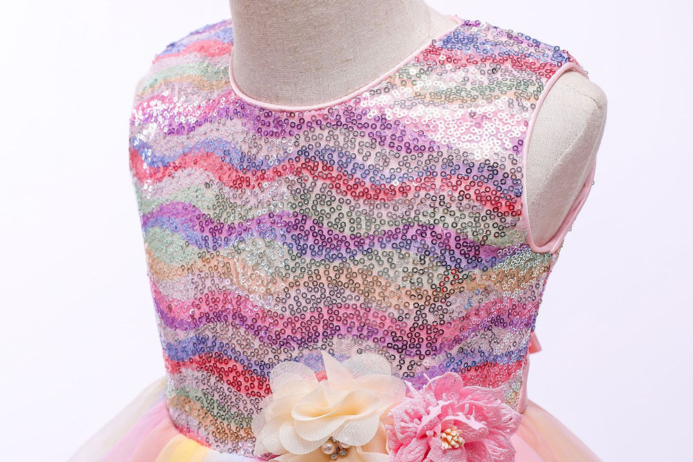 children's clothing: rainbow tulle cake skirt, kids' formal dress, princess dress, girls' dress, piano recital costume