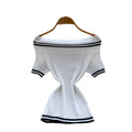 Korean style off-the-shoulder striped knit top - women's summer slim fit white short sleeve top -  new arrival base layer