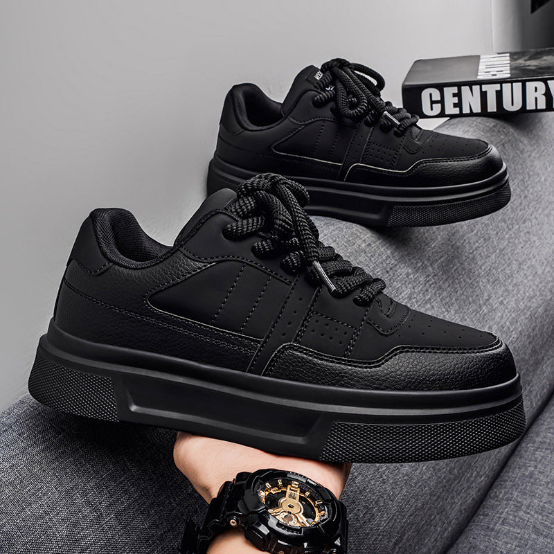 2026 men's spring premium low-top casual sneakers: versatile, thick-soled, height-increasing leather white shoes for men