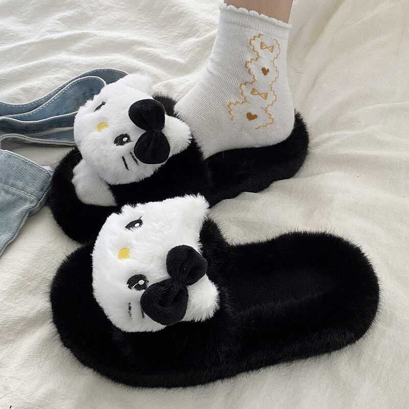 Versatile fuzzy slippers for women, thick-soled outdoor wear, new autumn/winter styles, trending online, platform sole, height-increasing, criss-cross cotton slippers