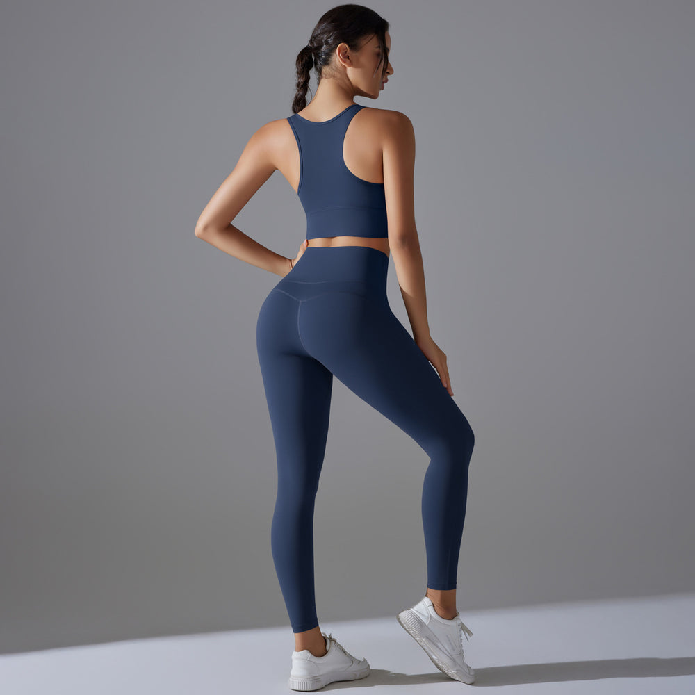 All-in-one high-strength shockproof yoga vest suit nude antibacterial inner elastic sports fitness two-piece set for women