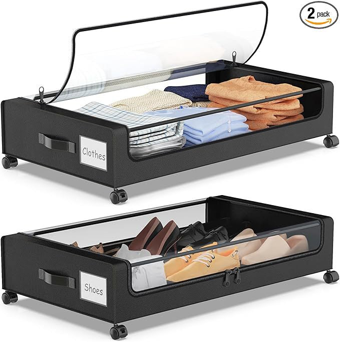square bed bottom rack under bed clothing shoes quilt book storage box wheeled mobile trolley