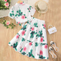 new arrival female youth short-sleeved lapel flower printing + skirt suit one piece dropshipping