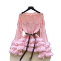 Pure desire hot girl heavy industry fur patchwork cut outlong sleevesknittingtops women's fashion straps waist classysensesweater