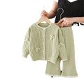 Girls' knit sweater jacket & pants set - new  collection with handmade floral accents