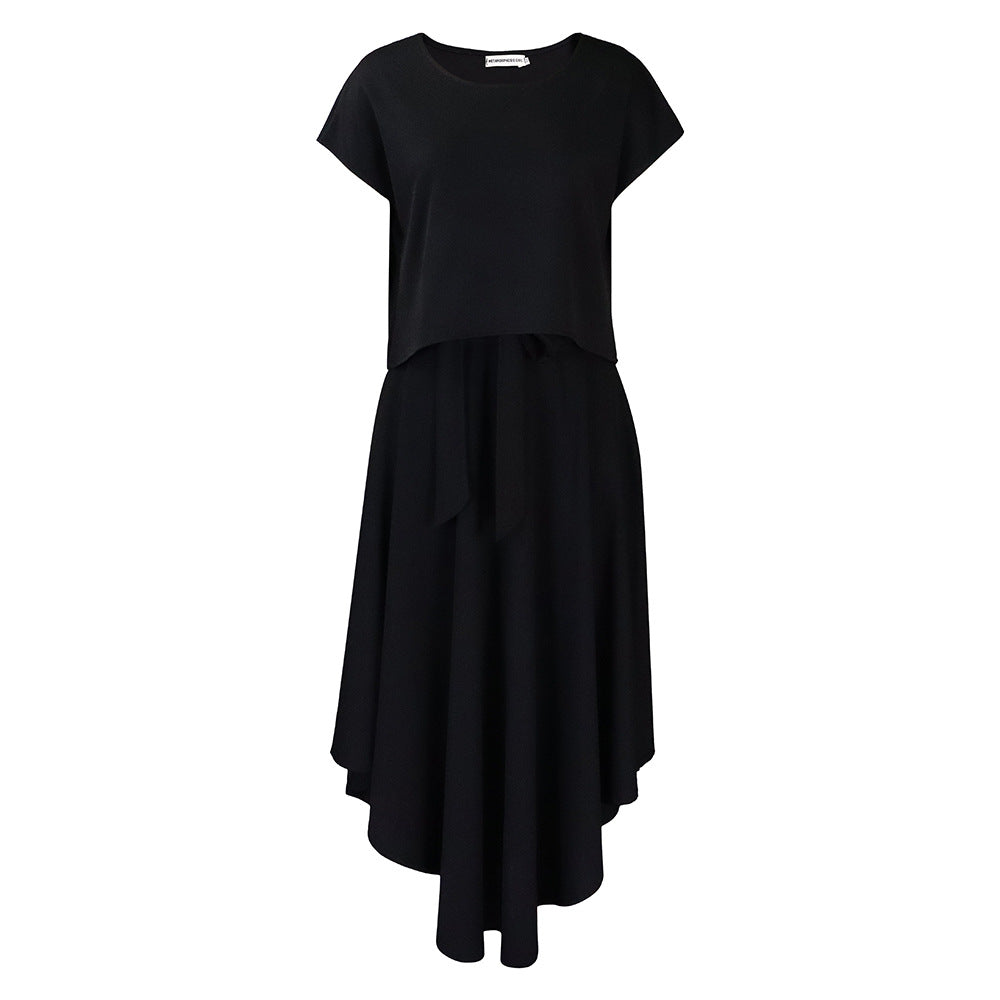 D3205 european and american plus size women's clothing  new fashionable and elegant casual top and flared midi skirt foreign trade set