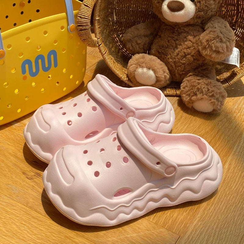 Cute cartoon hello kitty clogs - fairy style outdoor summer thick sole height increasing non-slip "stomping on clouds" beach closed-toe slippers