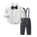 New british style boys' spring outfit: long-sleeved white shirt and suspender pants formal set - spring new arrivals for boys' clothing