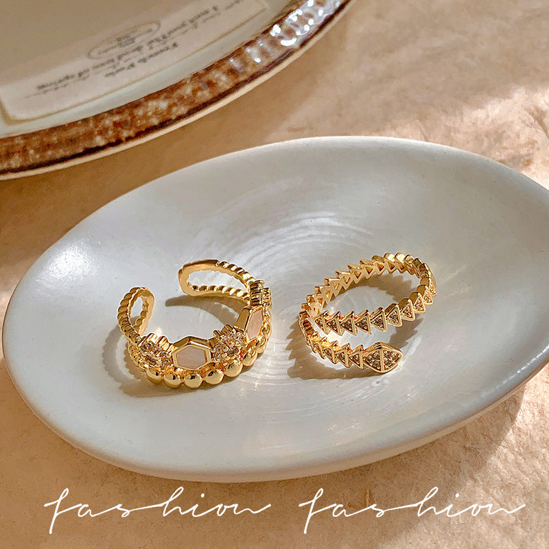 European and american niche design rings for women - light luxury, elegant, high-end, adjustable open ring, fashionable and versatile jewelry