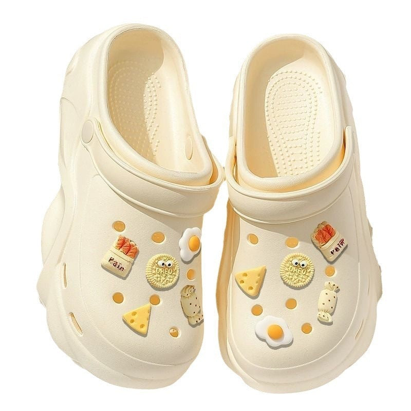 Thick soleeva crocs women's summer outwear 2025new arrivalheight increasing outdoor beach seaside ins toe cap slippers