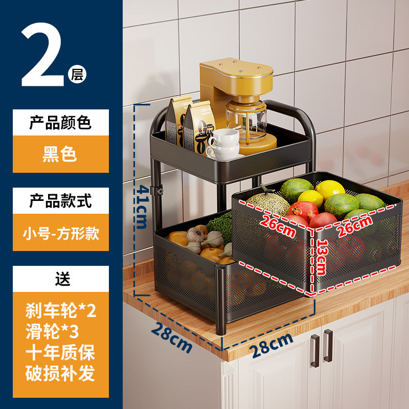 360-degree rotating vegetable organizer, kitchen floor-standing multi-tier round storage rack, dedicated basket storage for vegetables