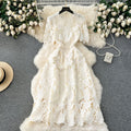 Early spring dress 2024 new women's spring and autumn heavy water-soluble lace cut out airy longdress vacation dress