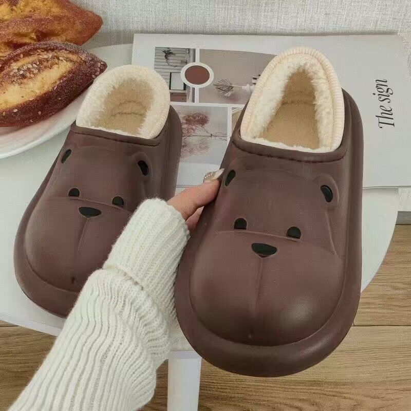 Couple's winter slippers: non-slip, plush-lined, extra thick, warm, closed-toe, heel-covering, thick-soled, cute cotton slippers for autumn and winter