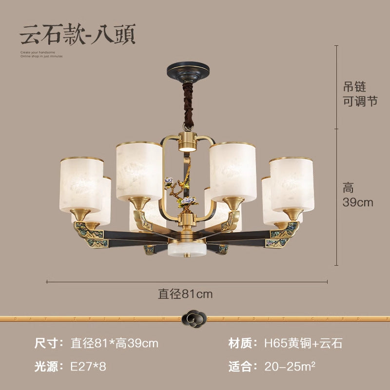 [All copper + Spanish marble] New Chinese chandelier 2024 new high-end Chinese style home living room lamp