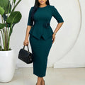 D626  women's summer fashion elegant solid color bodycon ruffle trim 3d floral foreign trade dress