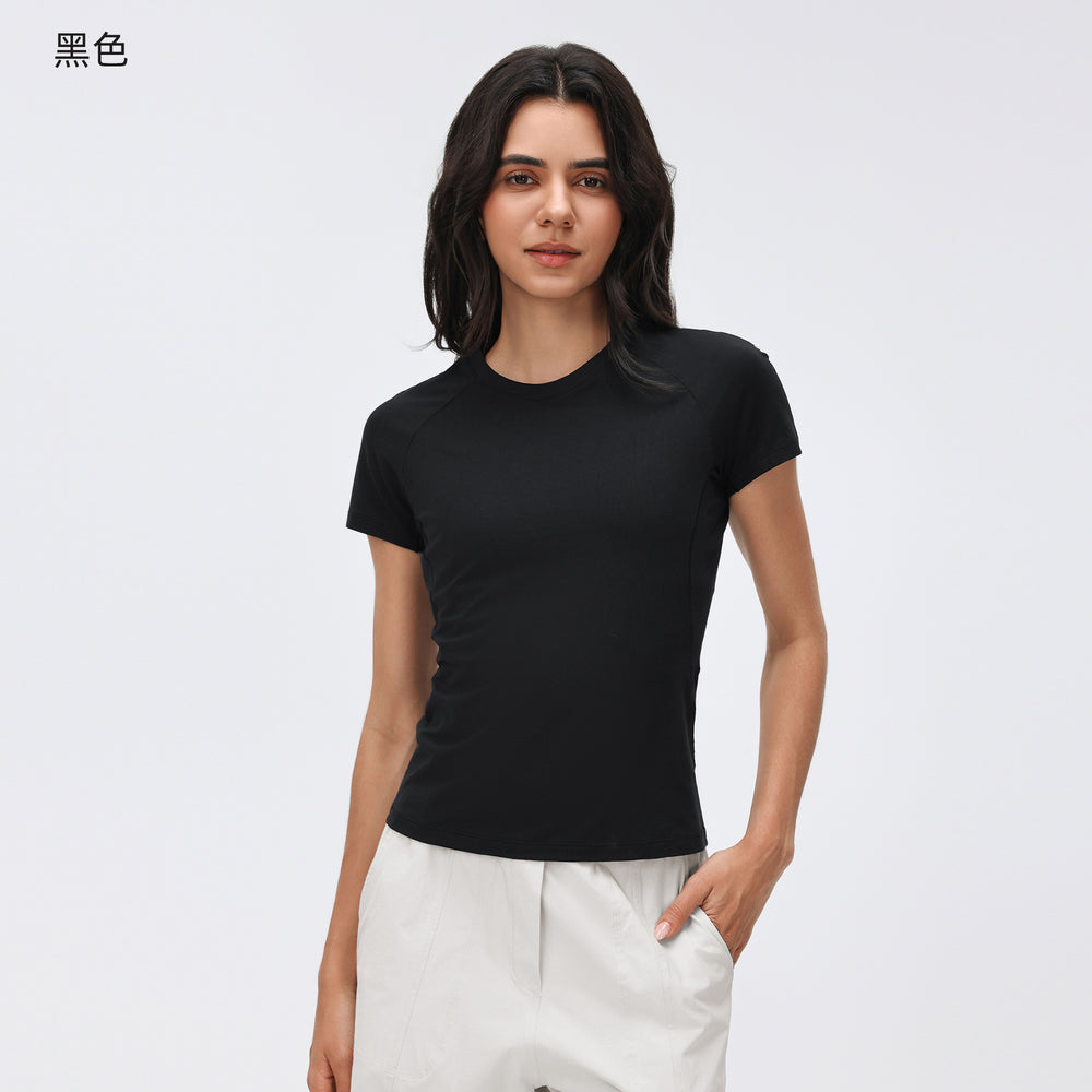 Summer crew neck short sleeve women's sweat-wicking breathable sports t-shirt slim fit running fitness yoga top d26037