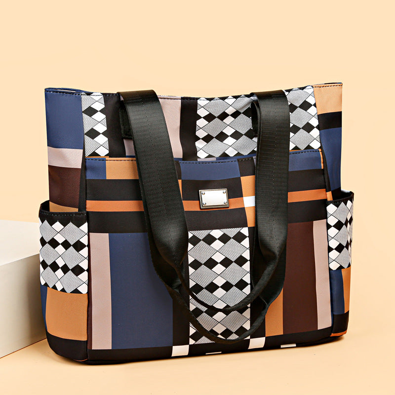 2024 new large capacity shoulder bag fashion korean style handbag color block plaid tote bag women's bag mom bag