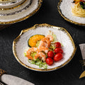 Embossed minimalist solid color ceramic bowls, plates, and dishes - premium, high-end design for hotels, restaurants, steak plates, fruit salads, and dessert bowls
