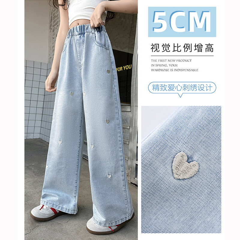 Girls' ice silk denim pants - new  summer collection: loose fit, wide leg, straight leg, lightweight casual pants for kids