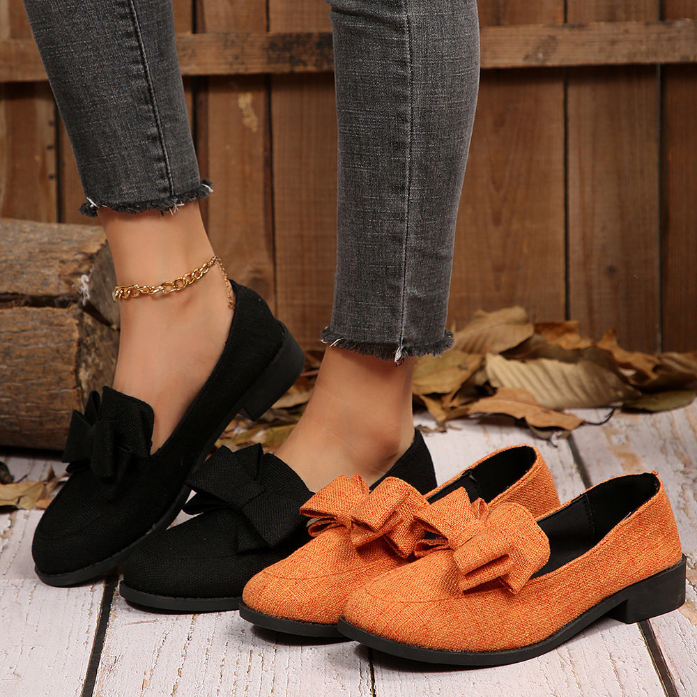 plus size round toe low heel small flats women's spring & fallnew arrivalelegant thick heel slip-on fashion pure color loafers