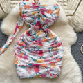 Small fresh haltercut out floral dress women's summer sleeveless waist slimming look hip-covering short skirt holiday style