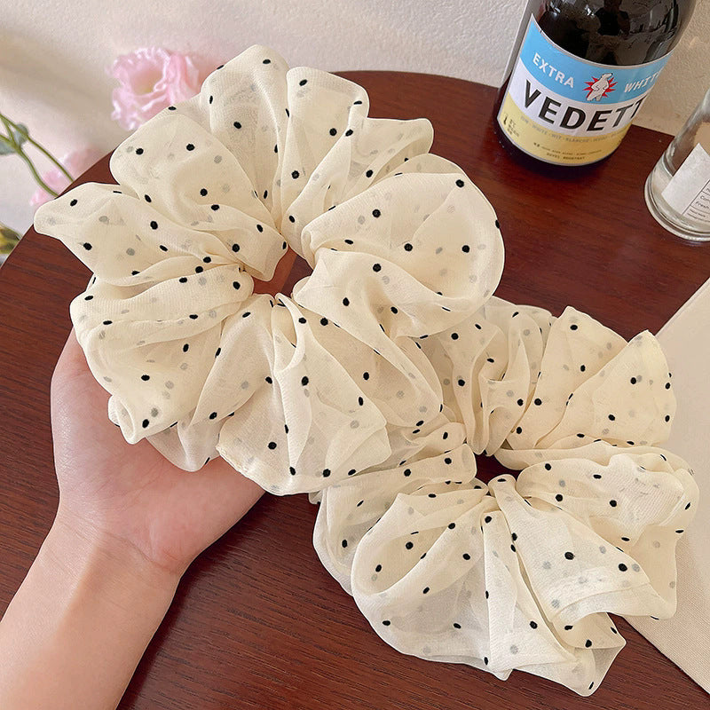 French polka dot large intestine hair tie for women, ball head tie, high elasticity, no damage to hair, rubber band elegant hair rope headwear
